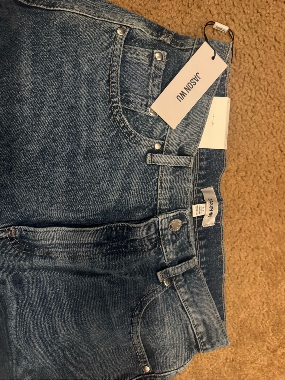 Jason Wu Mid-Blue Super High-Rise Barrel Ankle Jeans